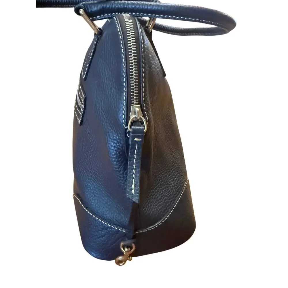 Dooney and Bourke Marine blue pebbled leather domed satchel w/wristlet key fob